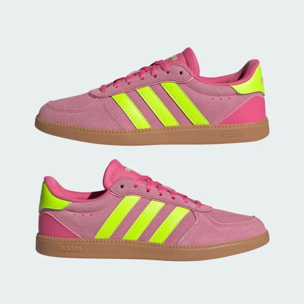 Adidas Breaknet Sleek Suede Shoes in Pink & Neon Yellow